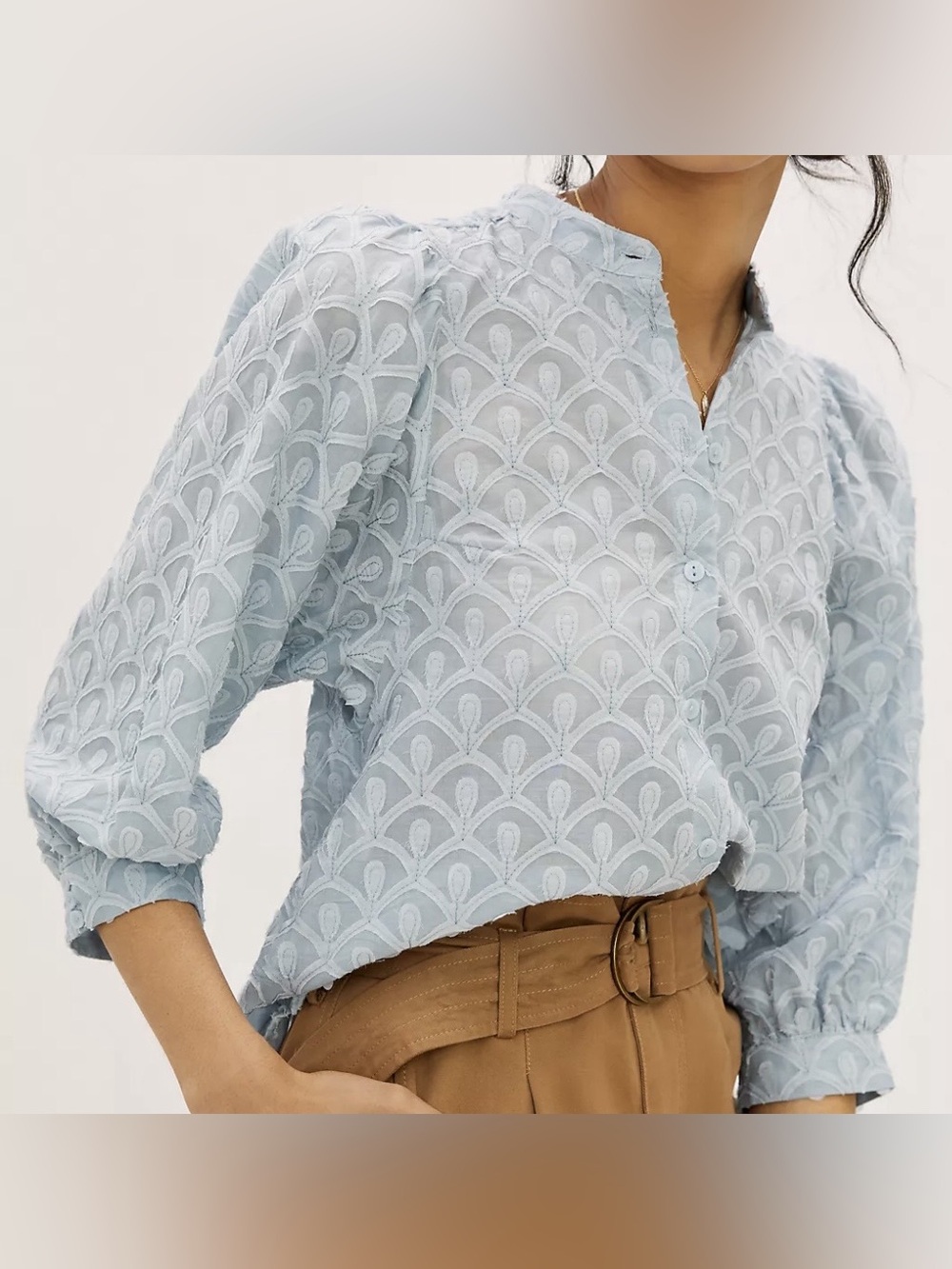 Pilcro by Anthropologie Blje Embroidered Geometric Cotton Blouse - Size XXS